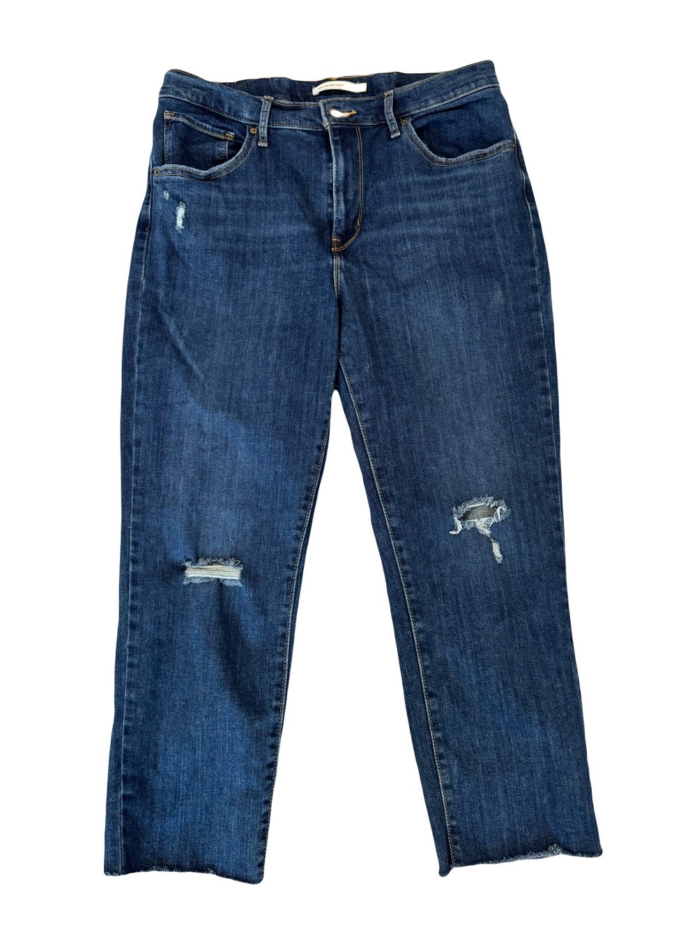 Levi’s Classic 724 High Rise Straight Crop Dark Blue Distressed Women's Jeans 31